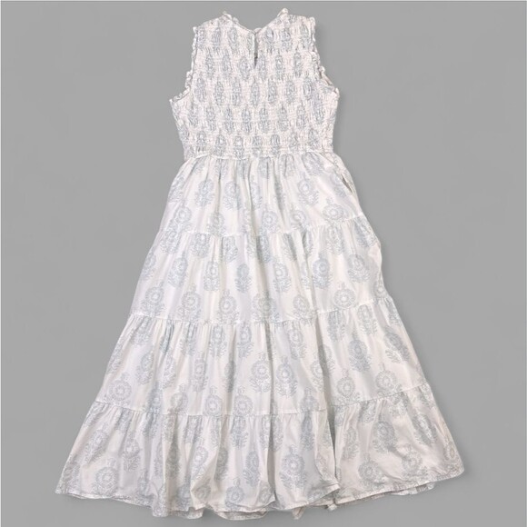 Society Social x Crown & Ivy Newport Maxi Dress Blue White Smocked Women's Sz 8 - Picture 2 of 9